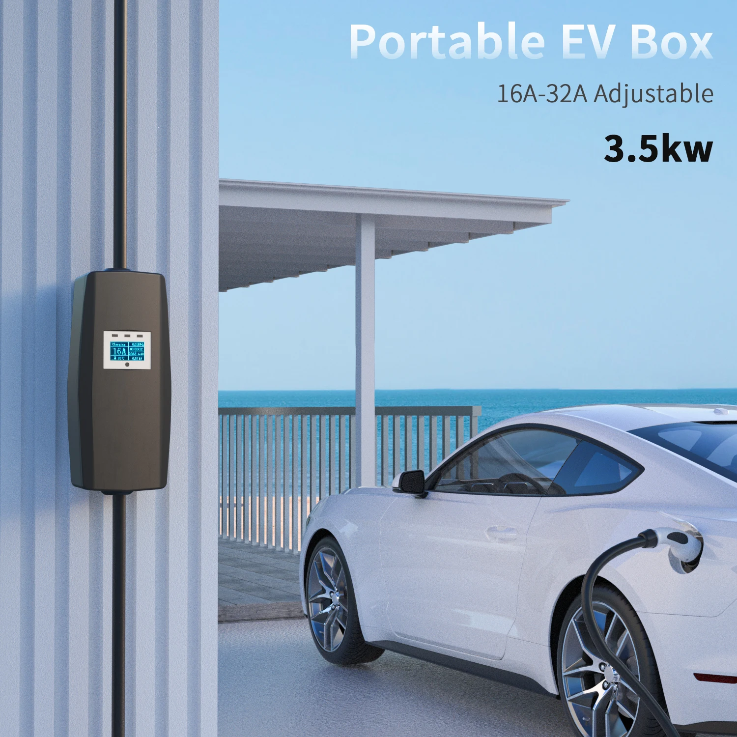 Khons 16A 32A Model 2 Electric Vehicle Charging Box Level 2 Mobile Charger Portable EV Charger Type 1 to schuko Plug