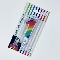 Fast Delivery Original Givi Italia brand 1 Sparkling Rainbow Numeral Birthday Candle Great Value Fun Disposable Party Supplies