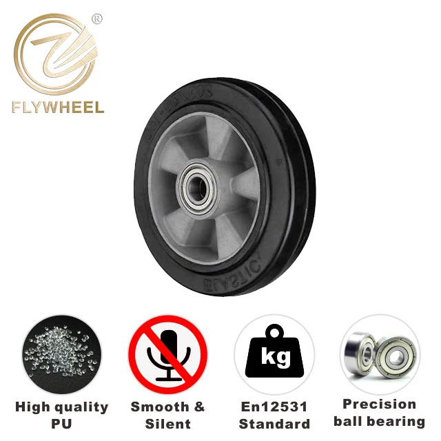 Double ball bearing 5 / 6 / 8 / 10 Inch elastic rubber trolley wheel aluminium  core industrial heavy duty pallet wheel