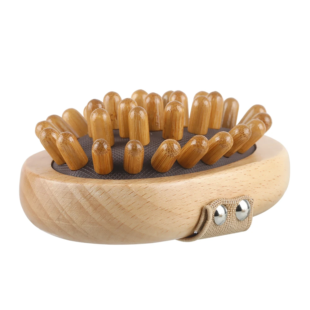 Round Exfoliating Natural Scalp Head Massager Wooden HandHeld Anti Cellulite Reduction Massager Body Brush Wood
