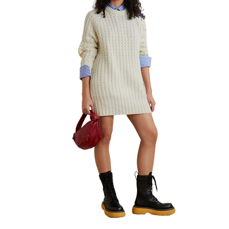 factory custom long sleeve cable-knit wool cashmere-blend women winter sweater dresses