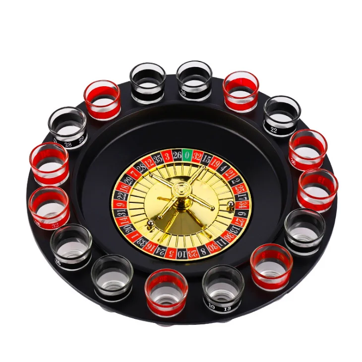 Russian Drinking Roulette Set Wheel Drinking Turntable Bar KTV Drinking Game Entertainment with 16pcs Wine Glass 2pcs Steel Ball