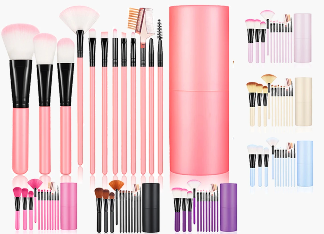 12 pcs makeup brush set aluminum tube artificial fiber brush head and plastic bucket Brush kits for COSMETICS Makeup