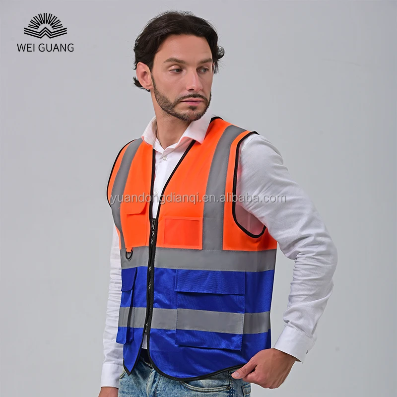 Wholesale CE Work Safety High Visibility Reflective Running Vests Construction Reflector Pockets Orange Blue Clothes with LOGO