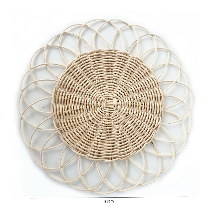 Hand Woven Rattan Placemat Wicker Charger Plate for Table Coaster for Kitchen Wedding Handmade Tabletop Cup Mat Photo Props