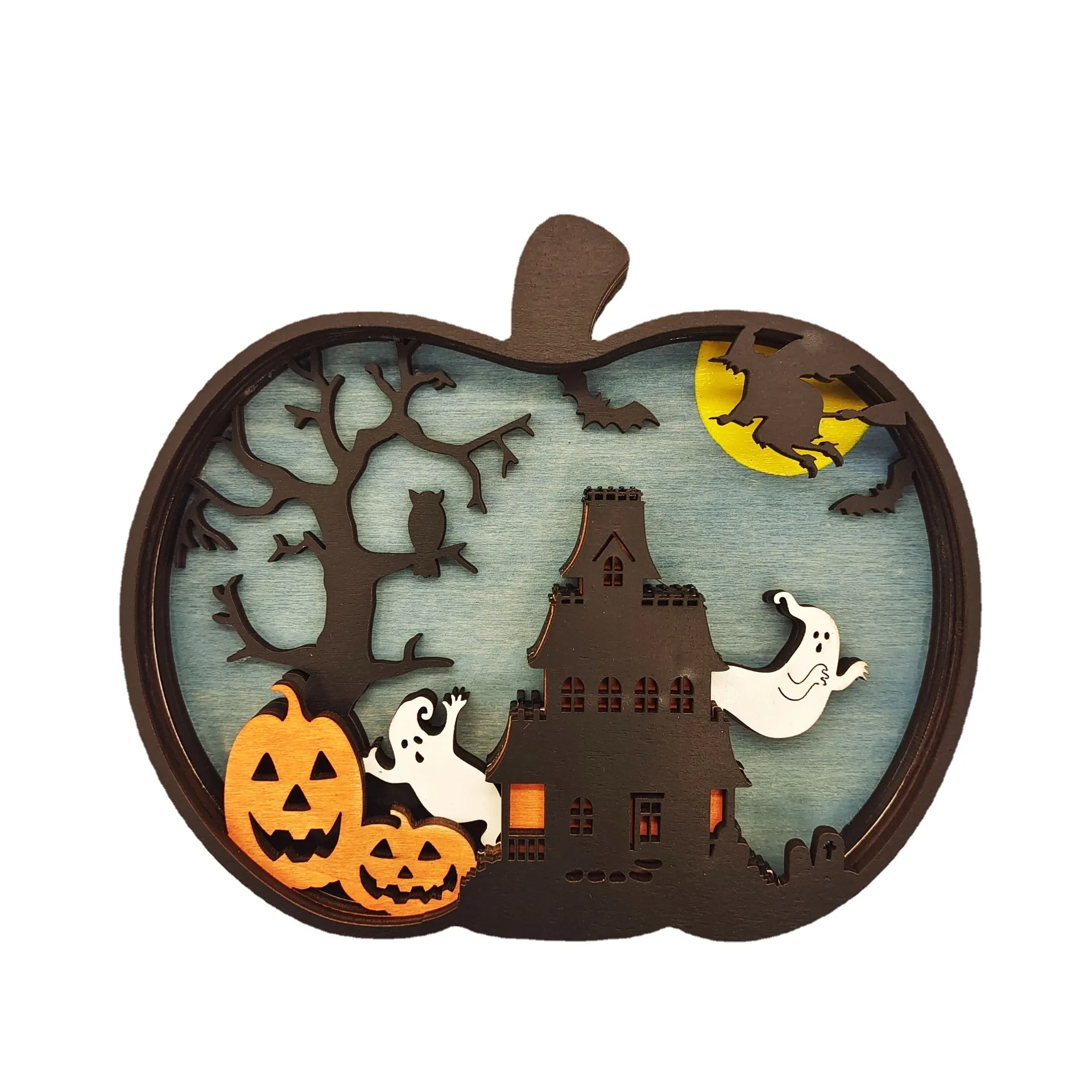 Creative Christmas Wooden Pumpkin Ornament Home Decorative With Light Handicraft Party Gift