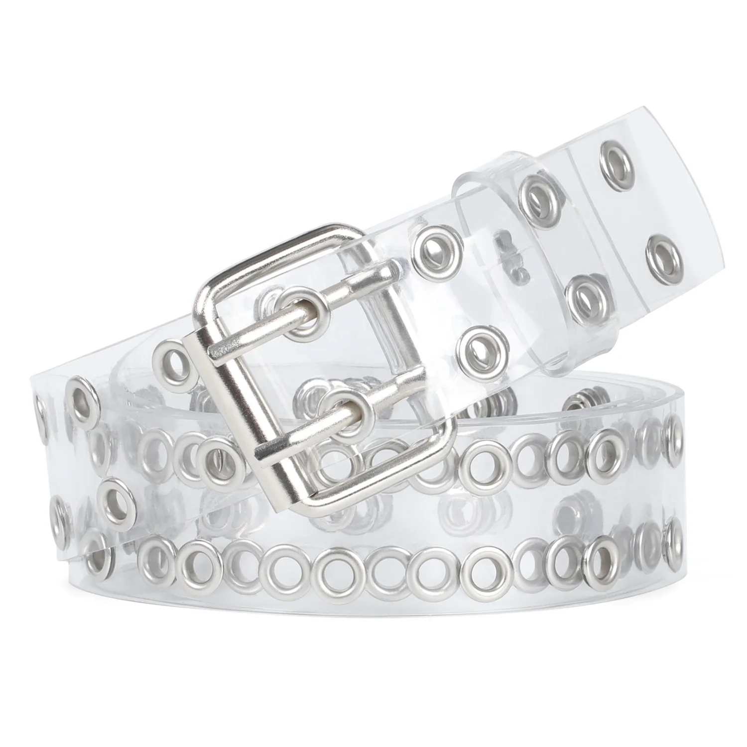 PVC Woman Designer belt Transparent Belt Fashion Chic Double Eyelets Grommet Western Belts for Jeans Pants
