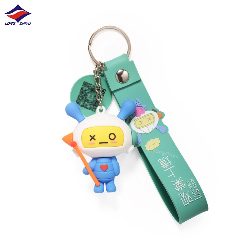 Professional Custom Cute Cartoon Doll PVC Keychain with Logo 3D Character Keyring Rubber Strap QR Code Kawaii Key Chain Gifts