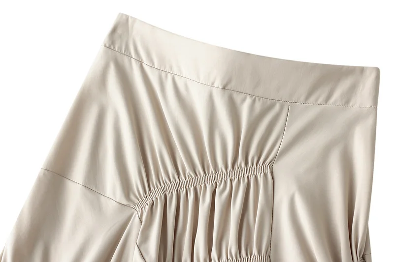 Solid High Waist Asymmetrical Split Shirred Maxi Skirt