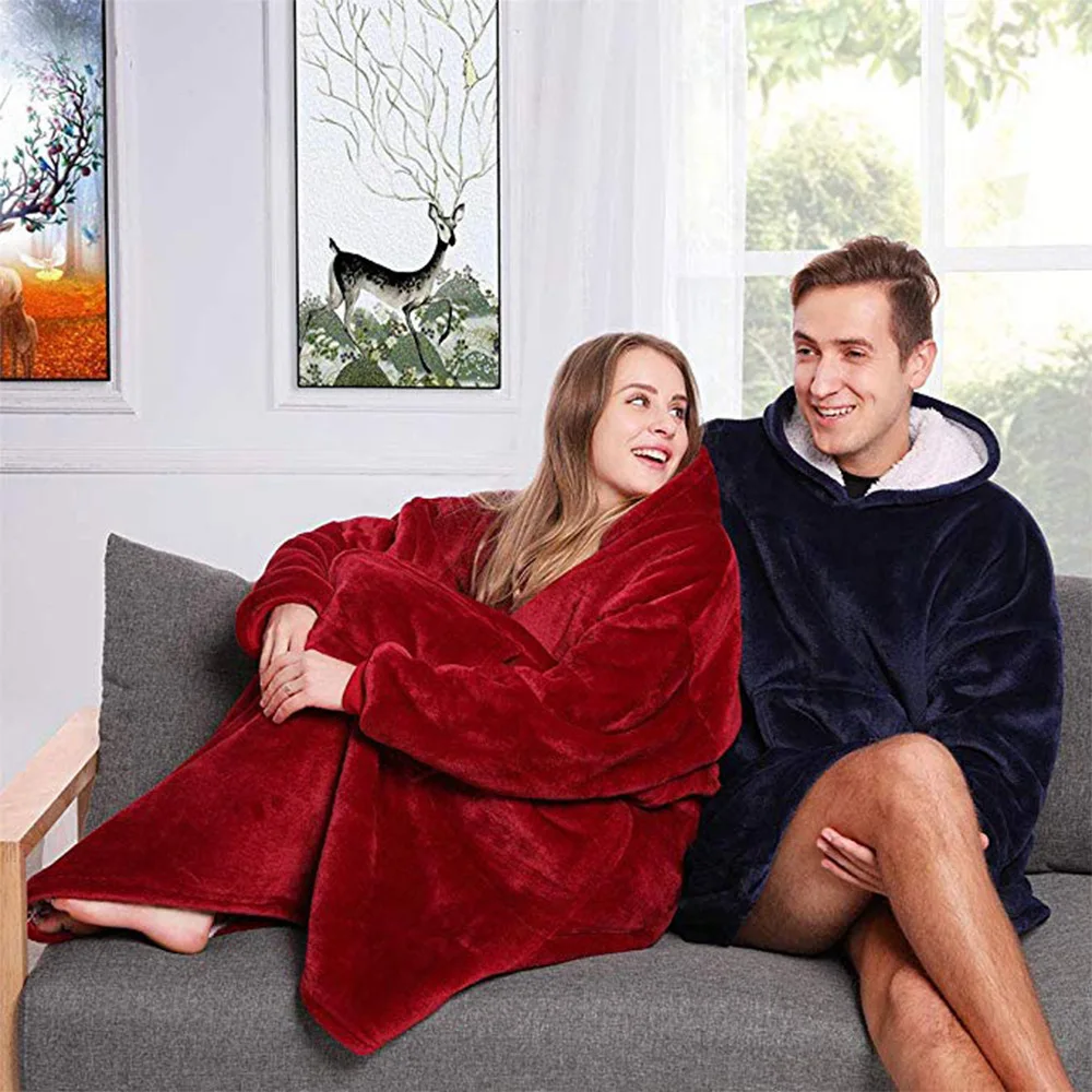
TV Lazy Outdoor hooded blanket sweatshirt hoodie warm coats Bathrobe wearable woolen pullover blanket for men and women 