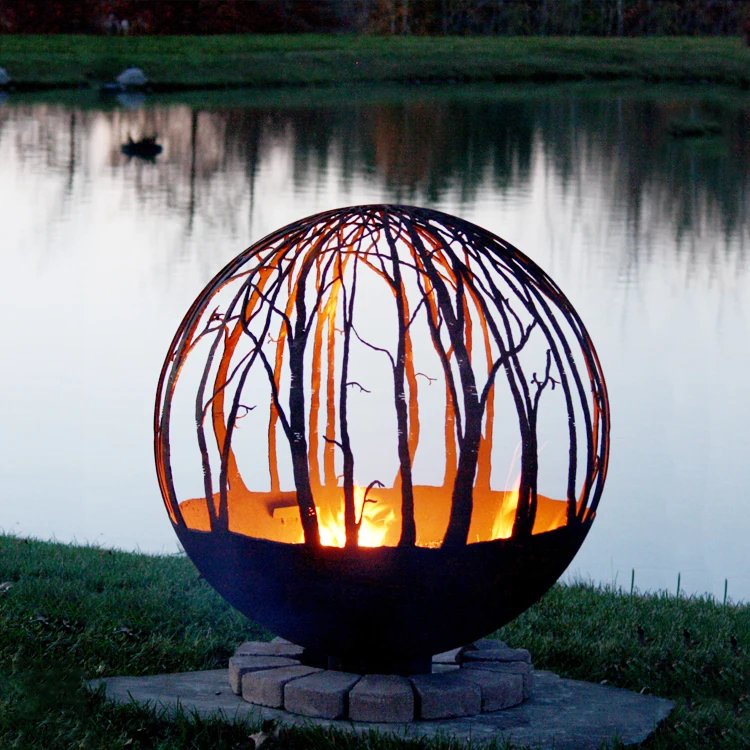 
JH-Mech Modern Outdoor Landscape Steel Sphere Bowl Patio Heater Bonfire Fire Pit 