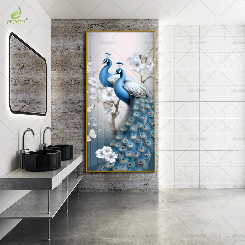 Luxury home decoration with high-definition printed canvas painting, peacock crystal porcelain home decoration, and LED murals