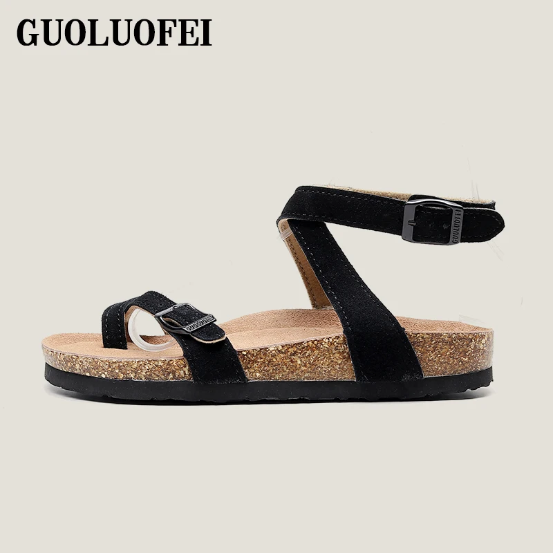 Summer Beach Pure Handmade Suede Leather Cork Sandals For Men