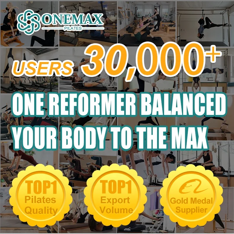 ONEMAX Pilates Reformer H1 Se Rio Adjustable Footbar Cover Fitness Exercise Maple Wood Plywood Case Natural Wood Color Studios