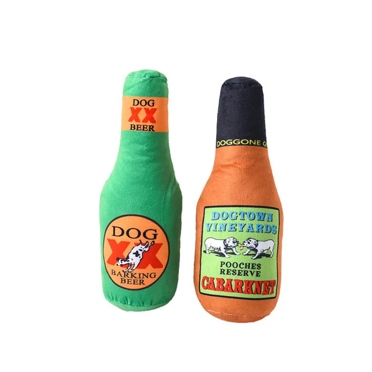 Pet Training Toy Soft Stuffed Plush Beer Winebottle Shape Sounding Dog Bottle Toy