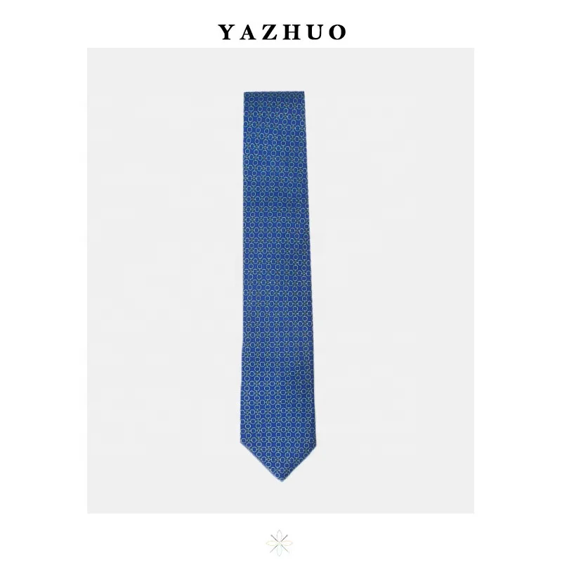 
Handsome Pattern Circle Chains Design Classic Blue Background 100% Silk Tie Man Custom Printed Neck Tie 