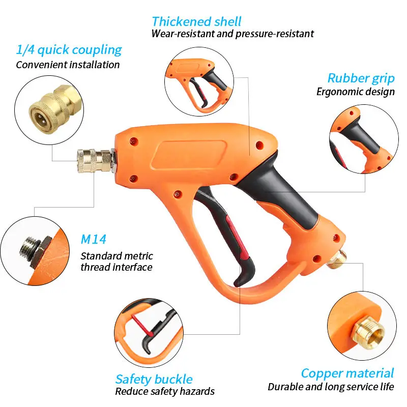 SPS Water Pressure Gun Water Spray Long Foam Lance With 5 Color Nozzles Orange High Carwash Gun
