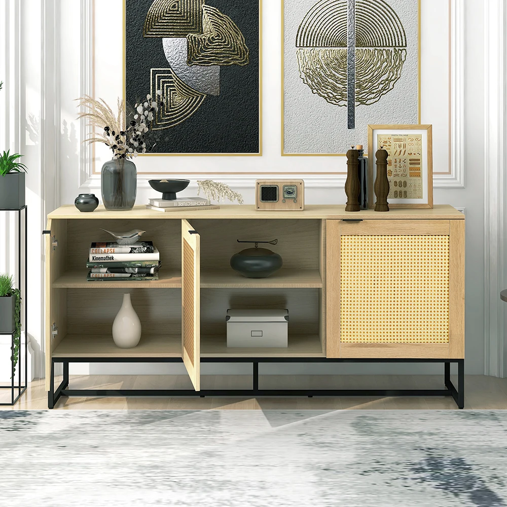 Dinning Furniture Natural Rattan Cabinet Door Kitchen Storage Cabinet Tv Cabinet