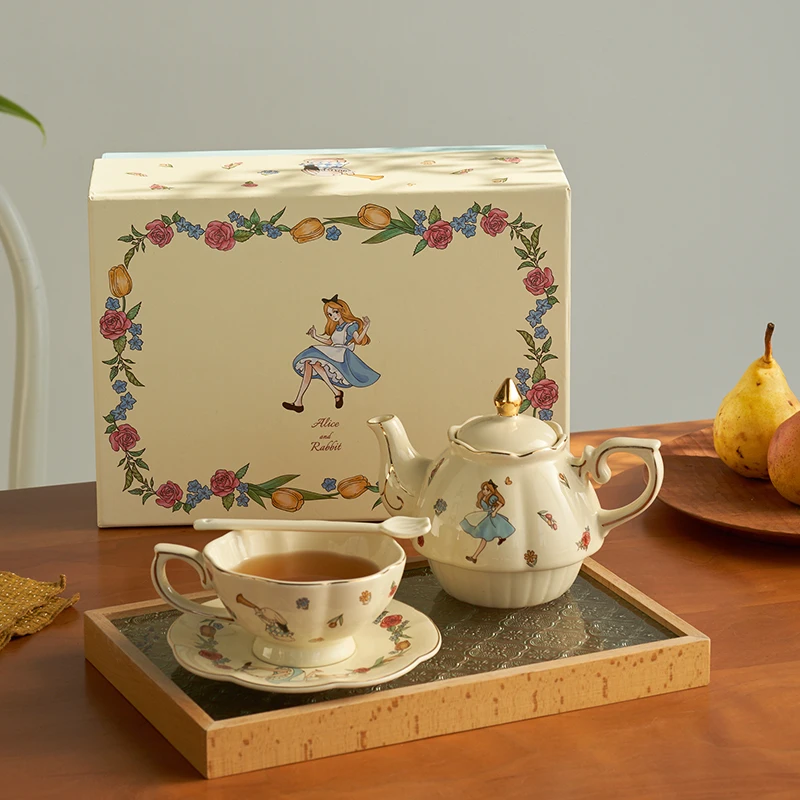 SIYUE Wholesale Butterfly Pastoral Retro Decal Porcelain Gold Rim Pot Cup ceramic coffee tea cup mug set wholesale 2699