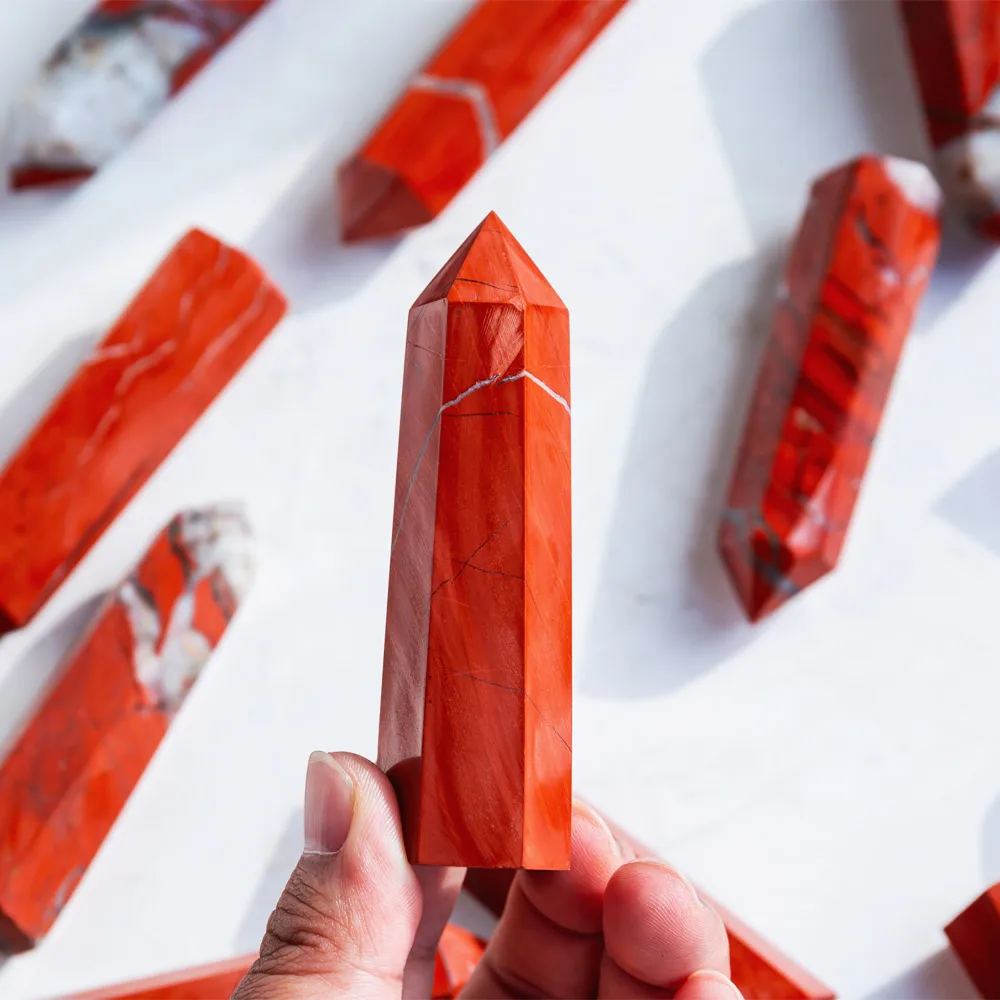 Best selling factory natural red jasper point mini crystals healing tower