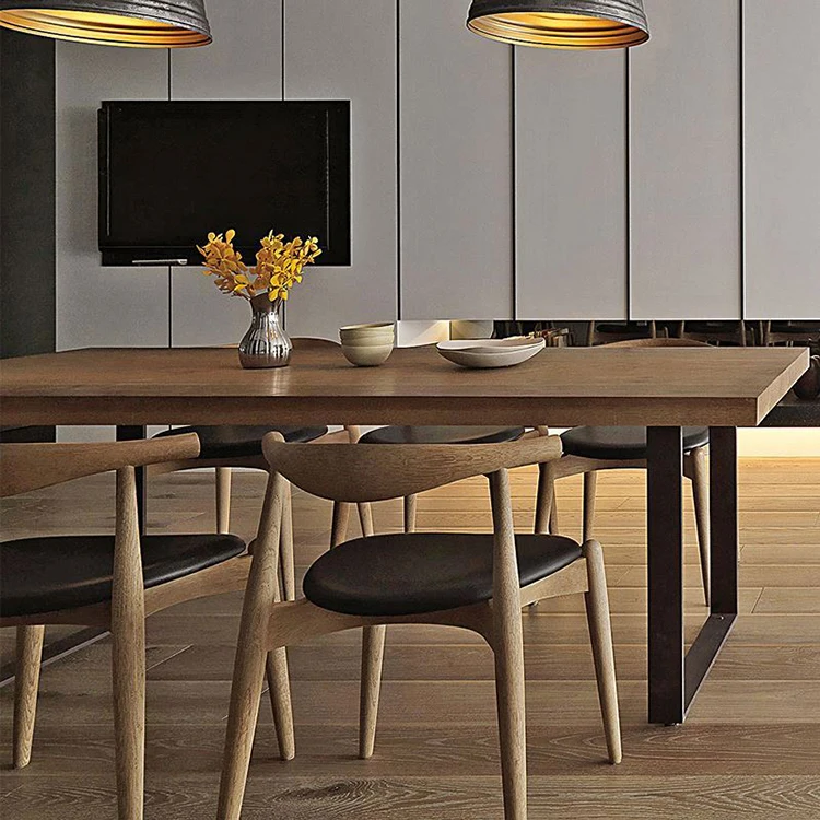 Newly Designed Modern Natural Restaurant Furniture Rectangular Metal Table And Chair Set DT131