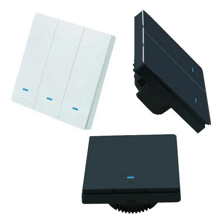 OEM  1 2 3  UK EU Smart Remote Control Switches Wifi No Neutral Light on off 220V Alexa Tuya Black on off  Push Button Switch