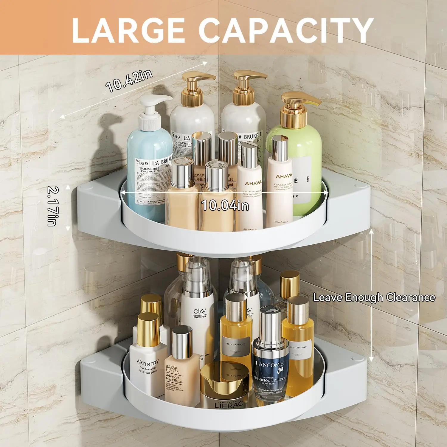 Corner Shower Caddy Plastic Bathroom Organizer No Drilling Rotating Bathroom Shelf