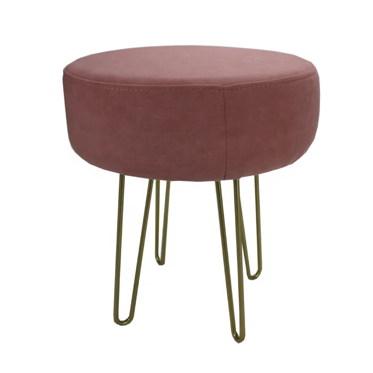 
modern vanity velvet round metal ottoman foot stool chair 