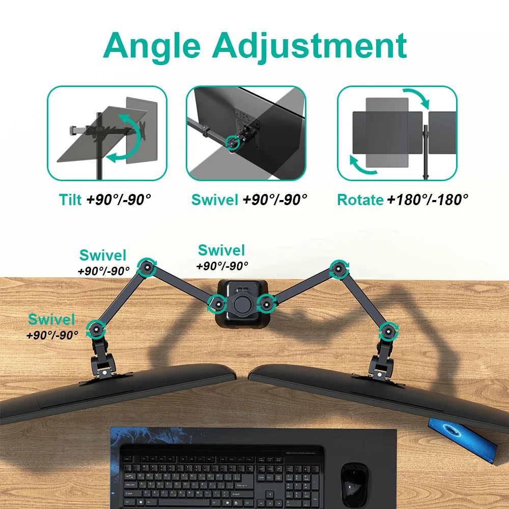 Dual Monitor Desk Arm Mount for 2 screens upto 27 inch
