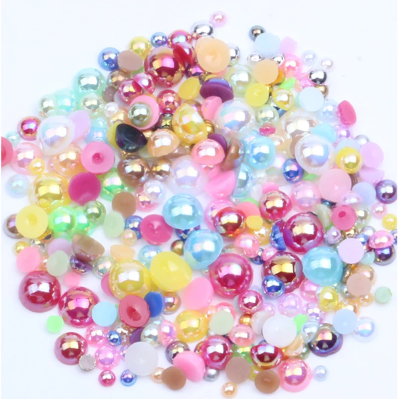 Hot sale  Mixed Size 2/3/4/5mm 1000Pcs Imitation Pearls Bead Half Round Flatback Pearl Rhinestones Beads Nail Art Crafts