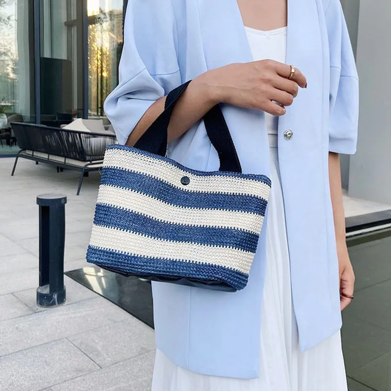 2022 Personalized Luxury Fashion Woman Summer Simple Mini Straw Woven  Hand Basket Beach Bags Ladies Tote Summer Beach Straw