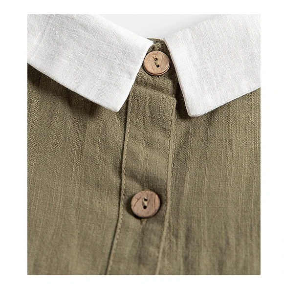 Summer kids outdoor casual clothing toddler baby little girl short-sleeve 100%linen Peter Pan collar vintage solid sweet dress