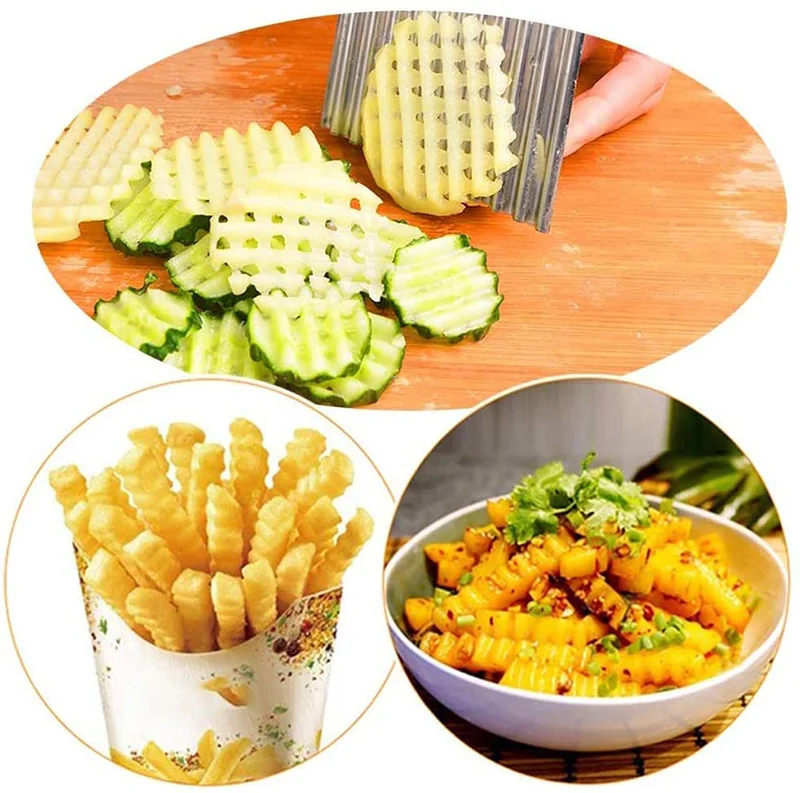 Wavy Vegetable Cutter Slicer Potato Chips Corrugated Knife Kitchen Crinkle French Fries Kitchen Utensils Stainless Steel