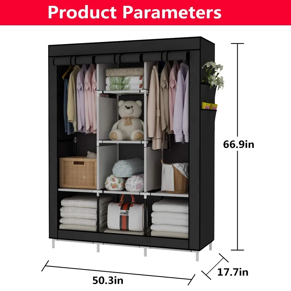 Fabric Canvas Wardrobe With Clothes Hanging Rail Shelves Cupboard