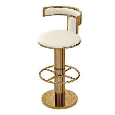 YH trendy Swivel  Bar stool  Adjustable Height bar chair with  backrest PU Leather  T Shape Brass Gold Stainless Steel Leg.