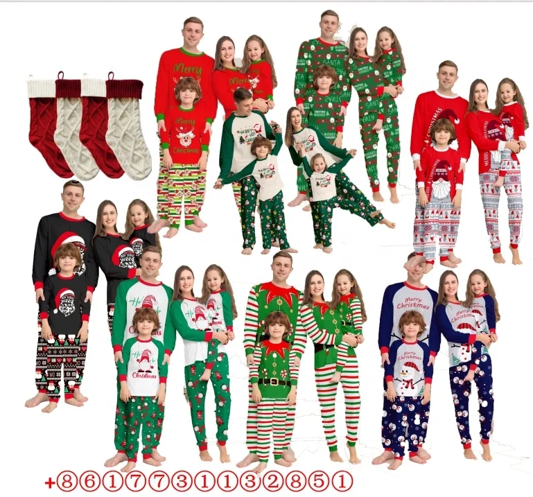 2025 Custom Family Christmas Pajamas Mom Dad kids baby New year Sleepwear Clothes boys pajamas cotton spandex family pajamas set