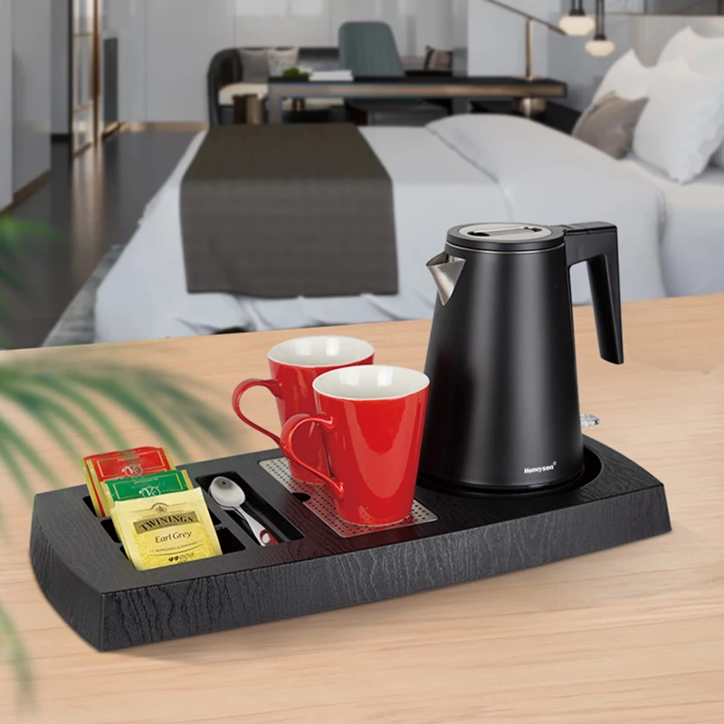 hotel and restaurant supplies black electric water kettle and service tray