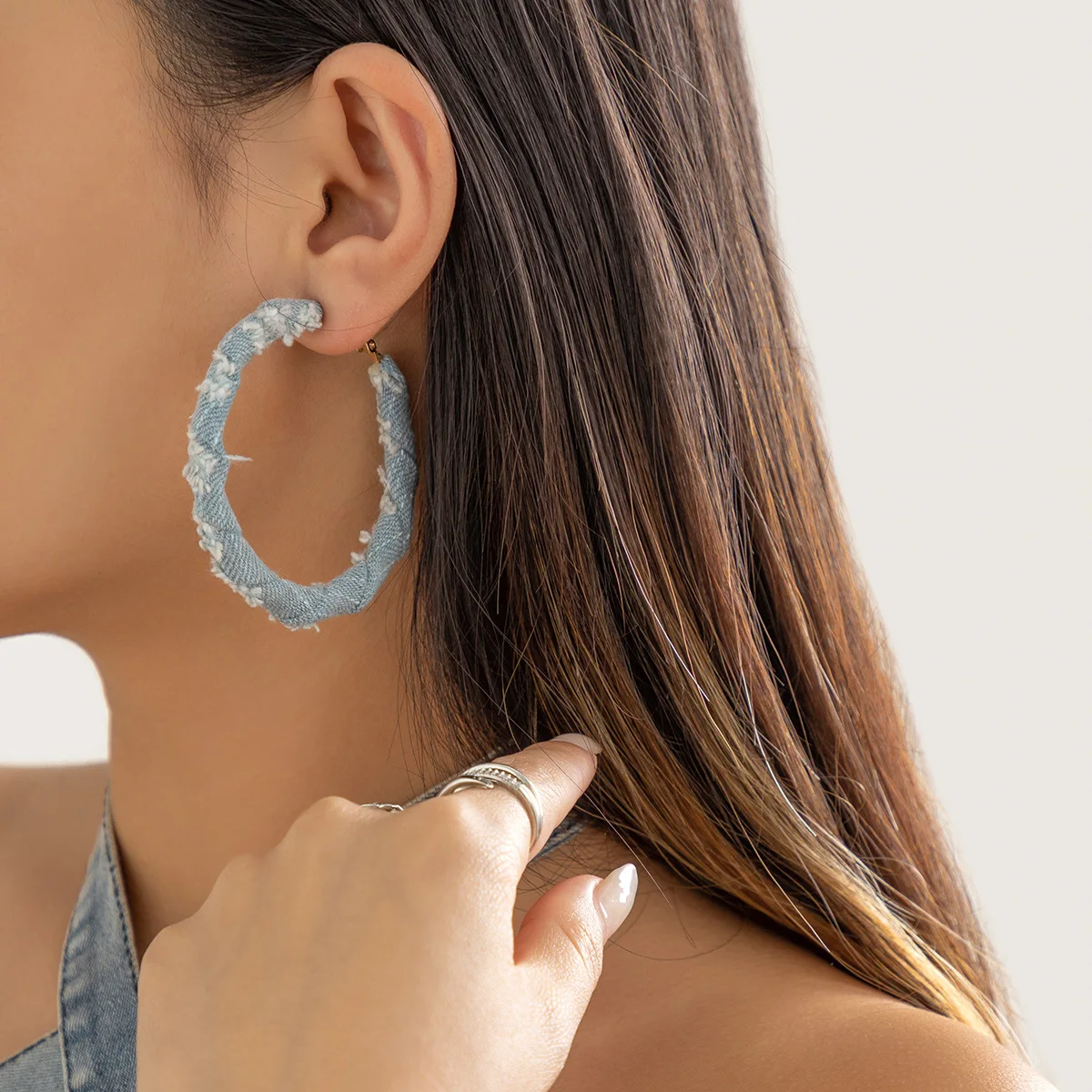 High Quality 10CM Big Hoop Earrings Gold Plated Denim Oversized Circle Dangle Earrings Personality Women Fashion Jewelry