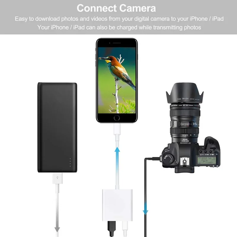  USB-адаптер для камеры 2 в 1 USB-кабель OTG синхронизации данных совместимый с iphone ipad считыватель карт разветвитель