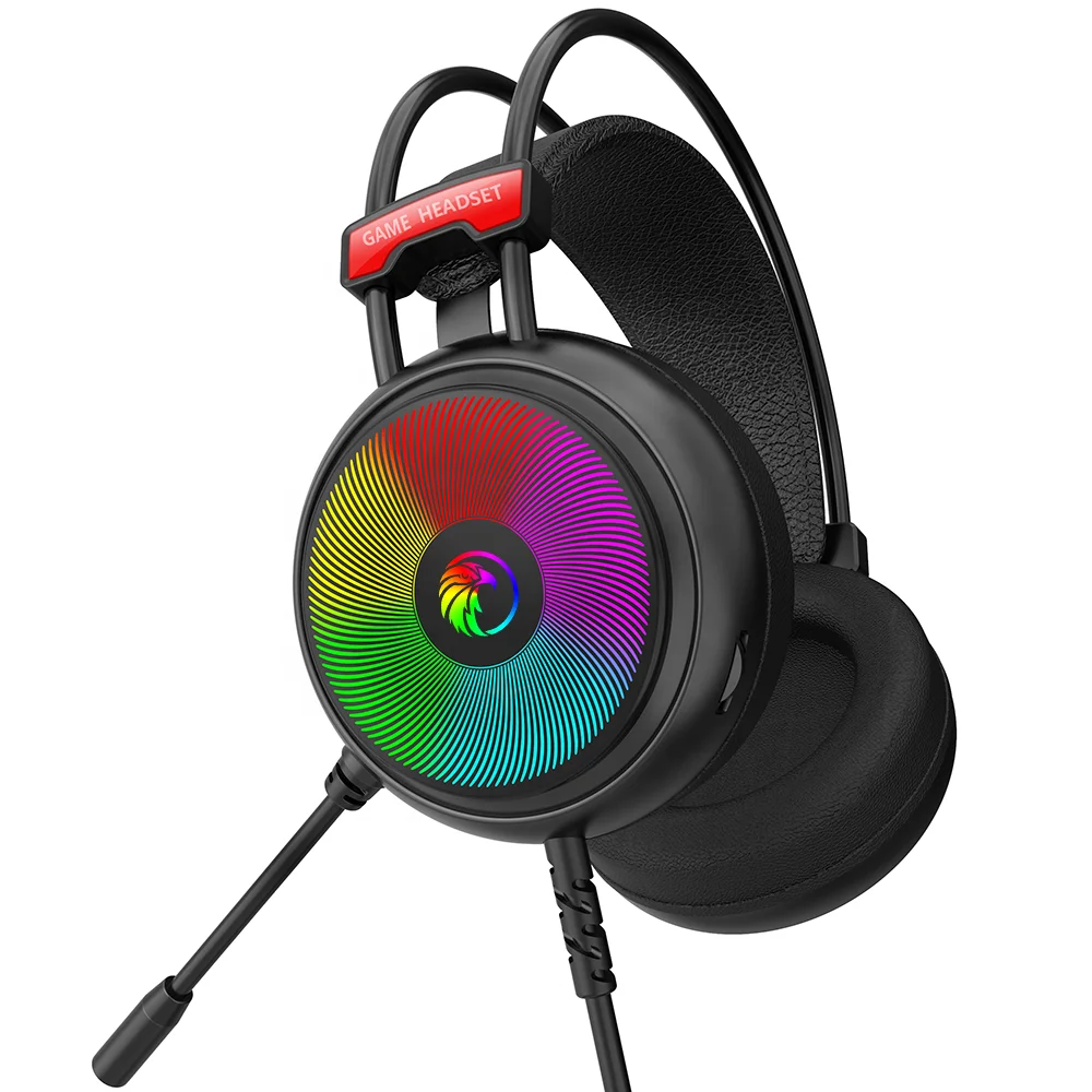 Cool RGB Earphone Metal Frame Soft Sponge Ergonomic Design LED 7.1 Surround Sound System Gaming Headset with Flexible Microphone