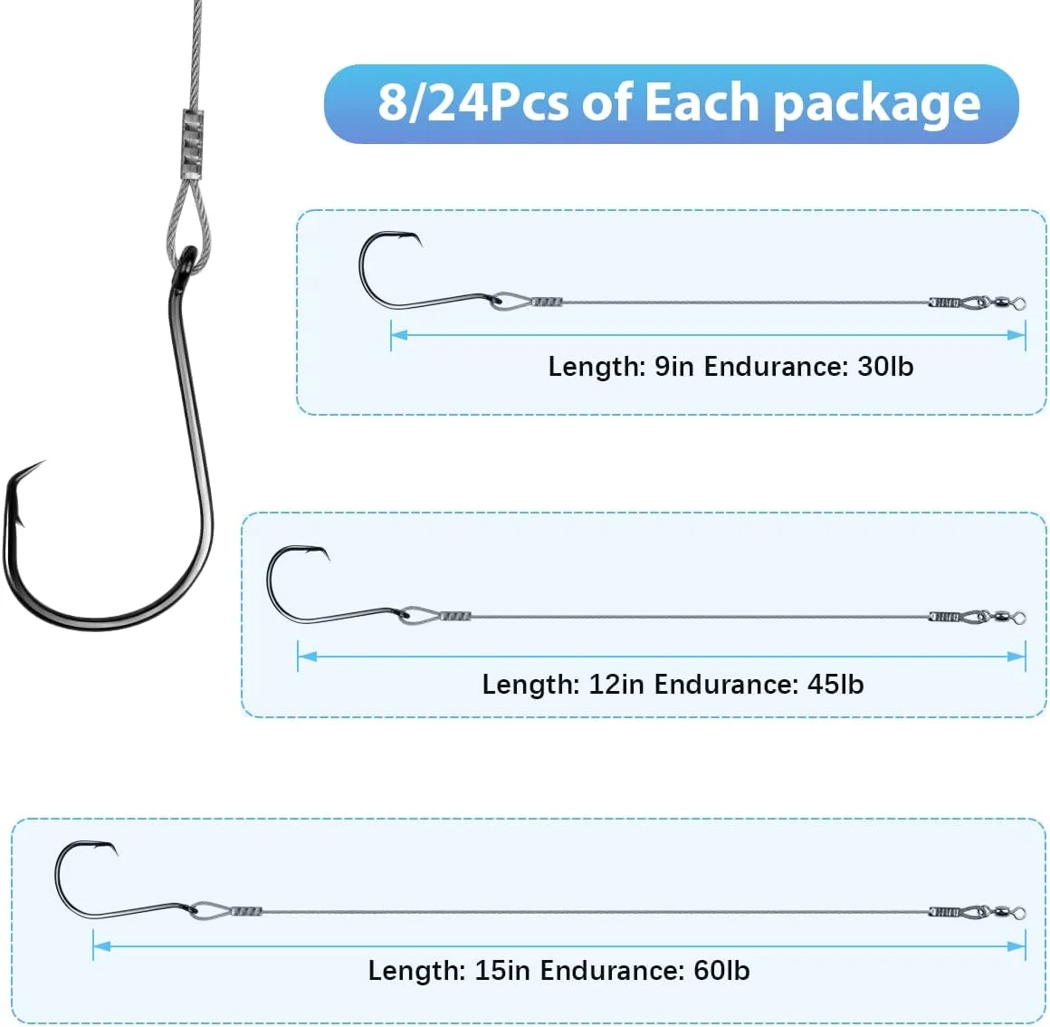 Saltwater Steel Circle Hook Rigs,Octopus Offset Fishing Hooks Leader Wire for Catfish Bass