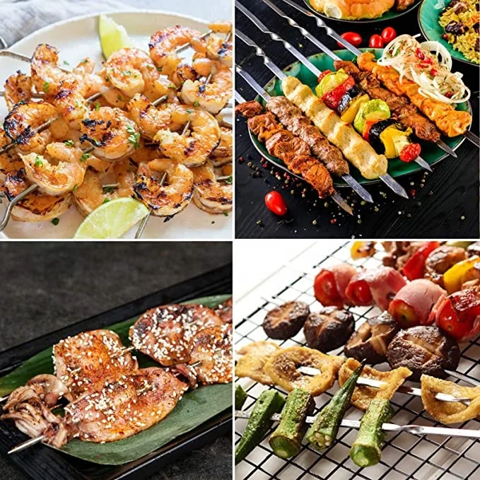 Flat long stainless steel Kabob Skewer 17.5-inch wide Shisha Skewers for outdoor barbecue meat shrimp chicken vegetables