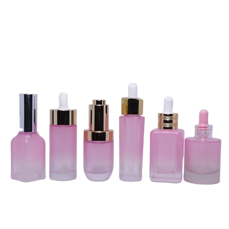 10ml 30ml 50ml 75ml 100ml Luxury facial serum oil packaging matte pink frosted square glass dropper bottle