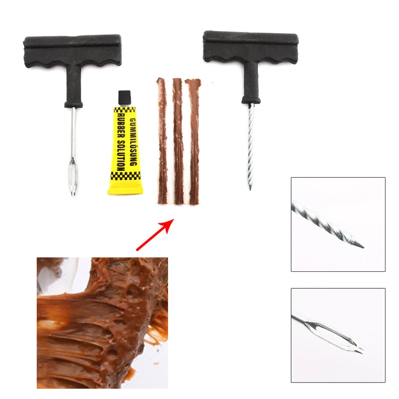 6pcs Car Tire Repair Tools Kit Tubeless Emergency Tyre Fast Puncture Plug Repair Block Air Leaking for Car/Truck/Motobike
