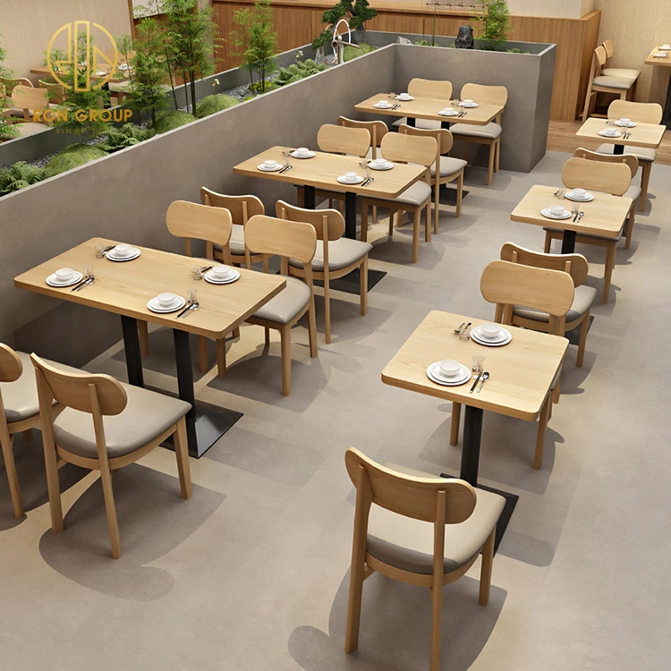 Fast food oak solid Wood cafeteria wooden coffee shop bistro square commercial cafe restaurant furniture table and chair set