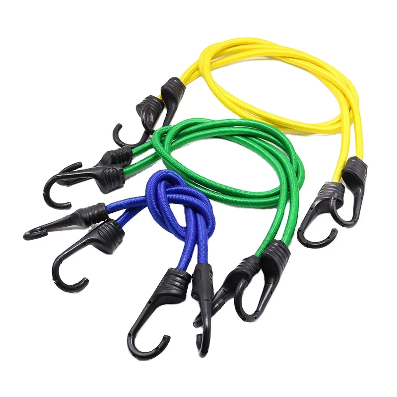 mutli length luggage strap rubber latex bungee cord rope high elastic with metal core UV resistant plastic hooks