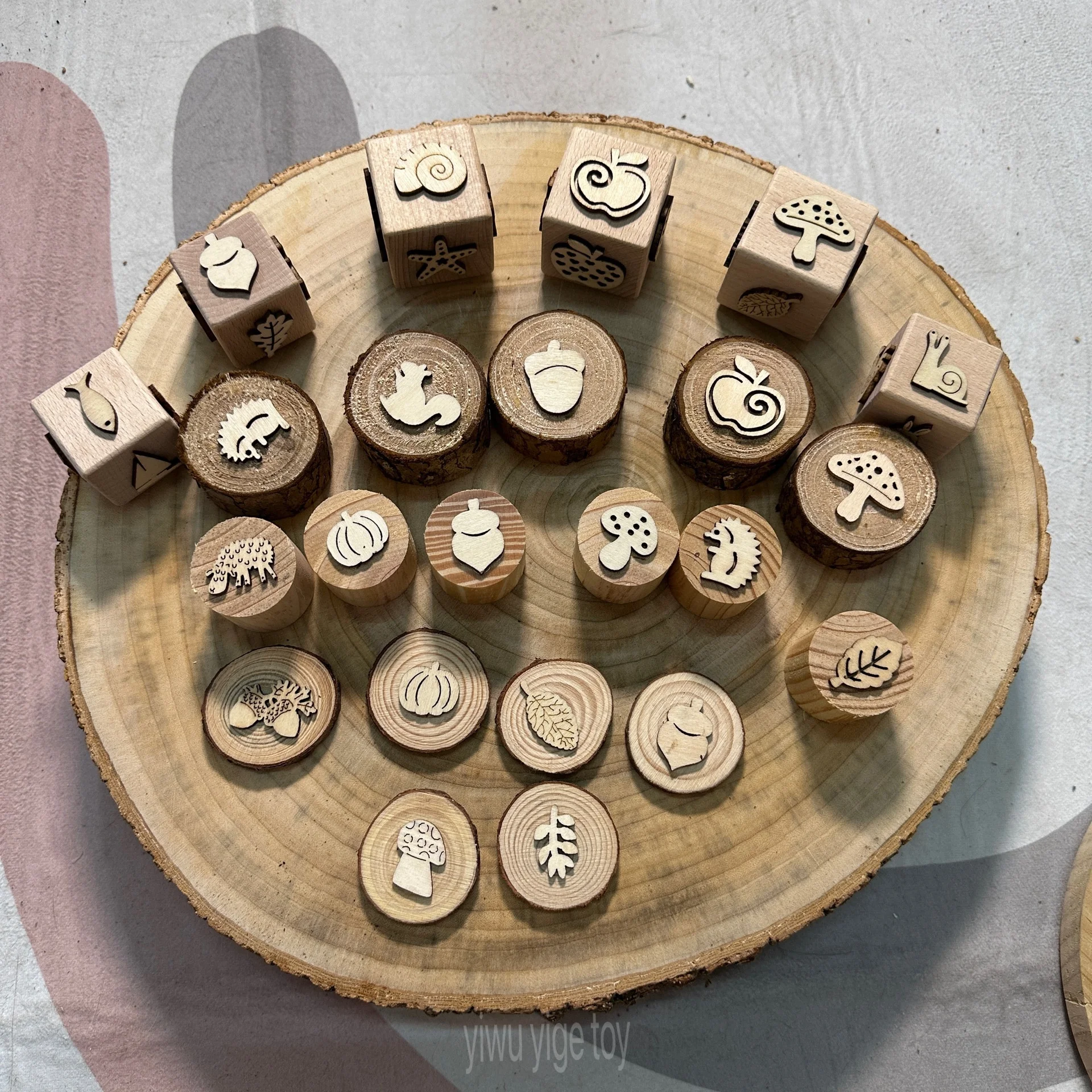 Animals dough stampers Autumn themed Sensory Play Montessori Toddler Playdough tools Wood Playdough Stamps for Fine motor skills