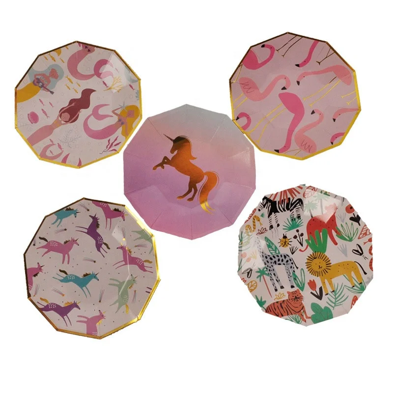 9 дюймов День рождения Свадьба детский душ Джунгли Тема украшения поставки Единорог Фламинго Русалка бумажная тарелка