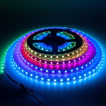 
WS2812B индивидуально адресуемых светодиодные полосы света 5050 RGB 16.4ft 300 Пиксельная Светодиодная гибкая лампа DC 5V аккумуляторные светодиодные фары 