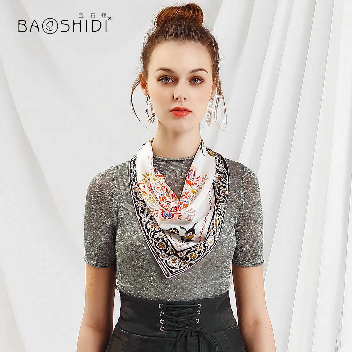 Модный 100% шелковый атлас 52x52 см Hanand Roll Гладкий китайский роскошный Печатный квадратный хиджаб шарф шелк